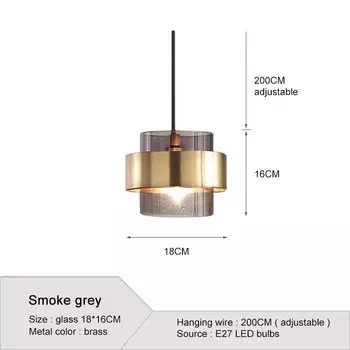 Подвесная люстра OKUDO, латунный металл, дымчато-серое стекло, янтарное стекло