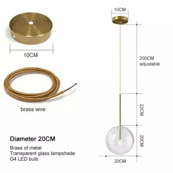 Подвесной светильник IANLOV, стеклянный шар, 20 см