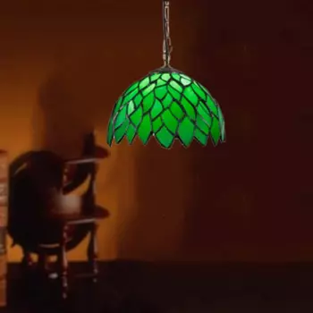 Подвесной светильник Xiffenty Тиффани с зелёными и красными листьями