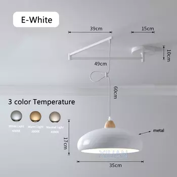 Подвесной светильник XIUAN, деревянный, металлический, акриловый, E27, белый, черный, оранжевый