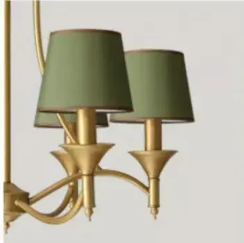 Подвесной светильник Zhiwudeng, серо-зеленый, тканевый абажур, медный