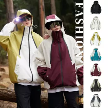 Походные куртки, мужские водонепроницаемые пальто, женская ветрозащитная ветровка, пальто для активного отдыха, кемпинга, Лоскутная цветная Свободная куртка с капюшоном