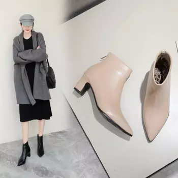 Pointed Toe Square Heel Women Boots Fashion Buckle Ankle Boots Women Shoes Zipper Cheap High Heel Boots Shoes Сапоги Женские 38