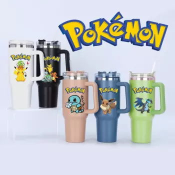 Pokemom 1200 мл изолированная бутылка для воды из нержавеющей стали 304, термочашка для кофе, автомобильная чашка, кружки для холодной и горячей воды, термос с ручкой, соломинка