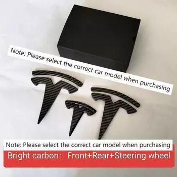 Покрываемый передний логотип из АБС-пластика, задний логотип, значок на руль для Tesla Model 3 Y, этикетка из углеродного волокна, автомобильные аксессуары, персонализация