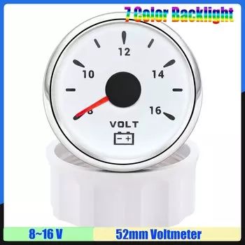 Пользовательская 7-цветная подсветка 2 "52 мм Вольтметр Водонепроницаемый IP67 8 ~ 16 В Вольтметр 16 ~ 32 В Напряжение для авто автомобиля Морская лодка 12 В 24 В
