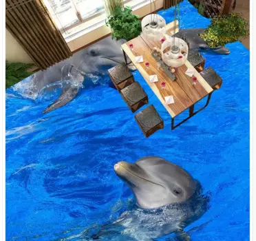 Пользовательские фото пол 3D обои современного искусства 3D играющие дельфины пол Плитки пол живопись Самоклеящиеся ПВХ обои