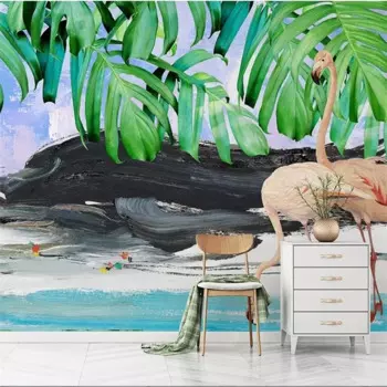 Пользовательские обои wellyu, скандинавский свежий и простой тропический лес, фламинго, сад, фотообои зеленого цвета