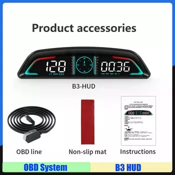 Пользовательский B3 Проекционный дисплей OBD2 Smart Car HUD Цифровой спидометр Охранная сигнализация Об/мин Температура воды Тахометр Часы Напряжение