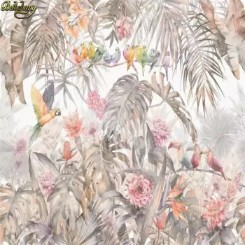 Пользовательские дождевые лесные попугаи 3D наклейки черепаха пальмовое дерево фреска обои для украшения гостиной салон фреска обои