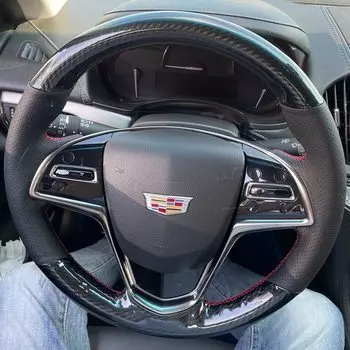 Пользовательский Руль управления Плетеная крышка из углеродного волокна, натуральная кожа 100%, подходит для Cadillac CTS 2014-2016 ATS 2013-2015, автомобильные аксессуары