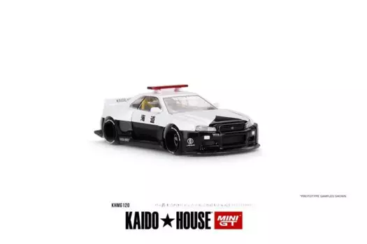 Полицейская модель автомобиля Kaido House x MINI GT 1:64 R34 Kaido Works (V2 Aero)
