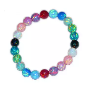 Полимерный пропитанный Синтетический Опал Круглый 6/8/10 мм многоцветный/белый/черный браслет FPPJ 17 см