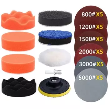 Полировальная губка для детализации автомобиля, комплект для восстановления фар автомобиля с полировальной подушечкой, шлифовальный диск, вощеная губка M10, адаптер для дрели