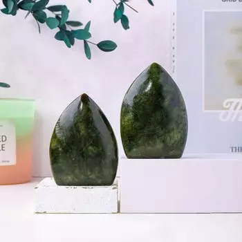 Полированный зеленый нефрит, резьба по пламени, Apengshi