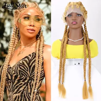 Полная Звезда 36 Омбре полный Плетеный парик на сетке для женщин Джамбо без узлов коробка плетеные парики на сетке кукурузные синтетические парики африканские волосы