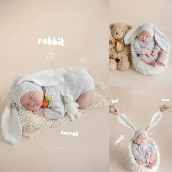 Полнолунный наряд для фотосъемки новорожденного ребенка Серый Вязаный комбинезон с длинными ушками шапка кролика мягкий кролик кукла реквизит для фотосъемки в студии