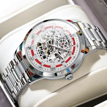 Полностью автоматические механические часы RUIGE с вырезами, мужские Модные Роскошные часы из нержавеющей стали, водонепроницаемые мужские часы ночного видения