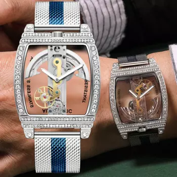 Полностью автоматические механические часы с турбийоном для мужчин, прозрачный скелетон, 3D полый циферблат, мужские роскошные наручные часы с заводом, мужские часы