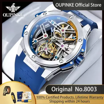Полностью автоматические механические мужские часы OUPINKE 8003 с силиконовым ремешком и турбийоном, роскошные мужские наручные часы ведущего бренда