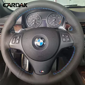 Полностью черный кожаный чехол на руль автомобиля с оплеткой из мягкой кожи для BMW E81 E90 Pack M Sport M3 E91 E92 E93 E87 E82 E88 X1 E84