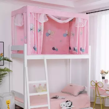 Полностью Закрытая занавеска для кровати в общежитии с поддержкой, верхнее и нижнее распространение, встроенная москитная сетка, студенческое общежитие университета