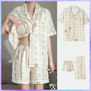 Полосатые летние женские пижамные комплекты, милая пижама с принтом и короткими рукавами, шорты и штаны, костюм из 2 предметов, домашняя одежда