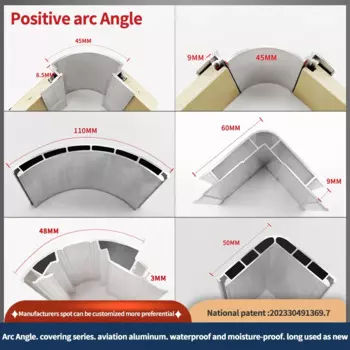 Положительный угол дуги. Почвенная строка. Внутренний I-образный. Натуральный шов и другой авиационный алюминий. Коллекция линий для улучшения дома