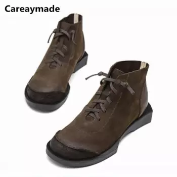 Полусапожки Careaymade из 100% натуральной кожи ручной работы, весенняя женская обувь, водонепроницаемые удобные модные женские сапоги на платформе, теплые