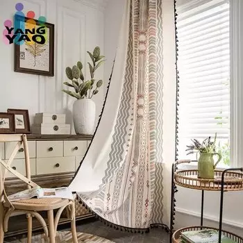 Полузатемняющие шторы Yaapeet кремовые хлопковые