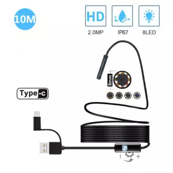 Полужесткий usb-эндоскоп, 10 м, 2 МП, 1200P, Бороскоп, Инспекционная камера для смартфонов Android, водонепроницаемая камера типа c для ПК