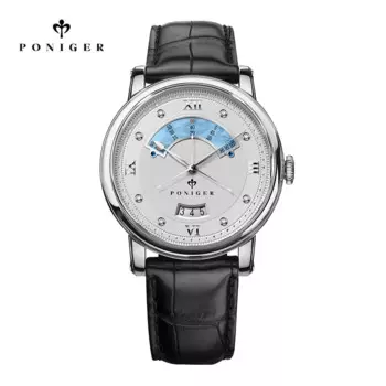 Poniger мужские часы автоматические механические модные наручные часы с календарем мужское платье роскошные водонепроницаемые часы кожаный ремешок