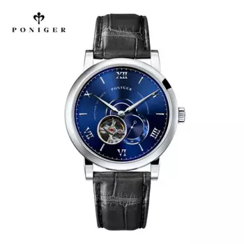 Poniger мужские часы автоматические механические модные водонепроницаемые светящиеся наручные мужские платья роскошные золотые часы кожаный ремешок