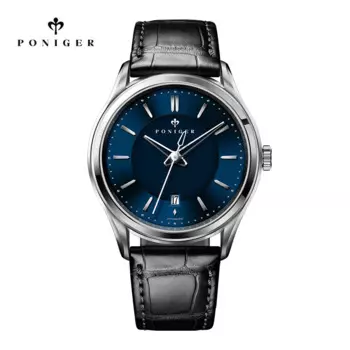 Poniger мужские часы механические автоматические черные водонепроницаемые наручные мужские деловые модные роскошные часы с кожаным ремешком