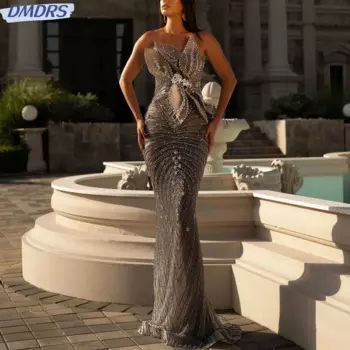 Популярные коктейльные платья с бусинами и стразами, сшитые вручную, 3D листья, платье для выпускного вечера без бретелек, роскошное длинное вечернее платье Robe De Marie