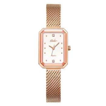 Популярные Квадратные женские часы, роскошный бренд, подарок для женщин, японский кварцевый сетчатый ремешок, водонепроницаемые наручные часы Сапфировая Роза Gold