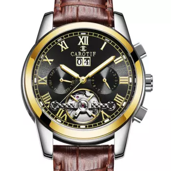 Популярные полностью автоматические механические часы, мужские часы, деловые мужские часы с отверстиями, водонепроницаемые часы с кожаным ремешком