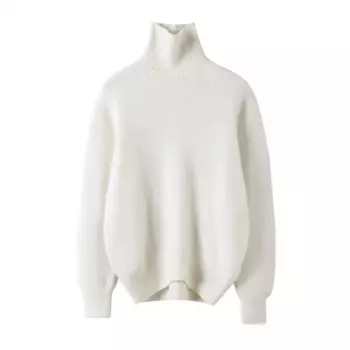 Популярный в Европе свитер большого размера из 100% кашемира с высоким воротником, женский толстый свободный джемпер с заниженными плечами