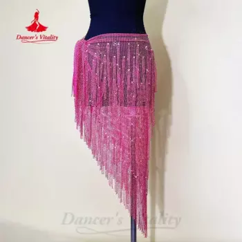 Пояс для выступлений BellyDance, роскошный длинный треугольный шарф с кисточками и бриллиантами, аксессуары для соревнований по восточному танцам живота