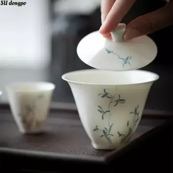 Керамическая чаша для чая OIMG, синяя и белая, ручной работы