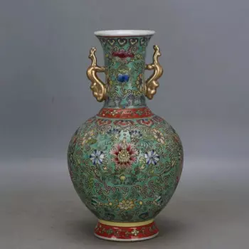 Порошок Qing Qianlong, искусственный цветок с золотыми двумя ушками, коллекция для дома, ручная работа, антиквариат