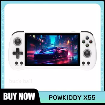 Портативная игровая консоль Powkiddy X55, 5,5 дюйма, 1280*720 HD Ips экран, двойная карта Rk3566 Linux, портативная Ретро игровая мини-консоль в подарок