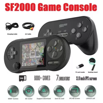 Портативная игровая консоль SF2000 с ручкой, 6000 встроенных игр, Классическая 3-дюймовая игровая мини-консоль с поддержкой AV-выхода