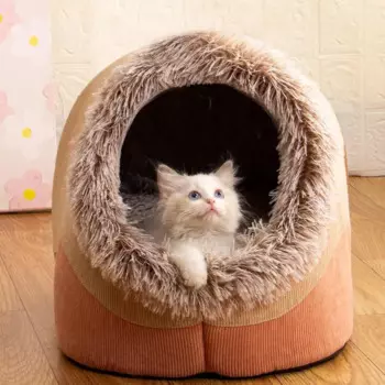 Портативная кровать для кошек, пещера, удобная теплая будка для домашних животных, кроликов, кошек, собак, зимнее гнездо для домашних животных, полузакрытая кошачья пещера с ручкой