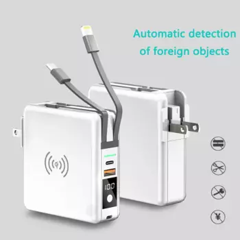 Портативное Беспроводное зарядное устройство для смартфона мобильного телефона с кабельной вилкой USB Type C Power Bank 10000 мАч для аккумулятора iPhone Xiaomi