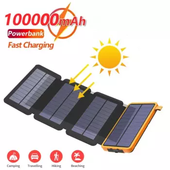 Портативное складное зарядное устройство на солнечной батарее, 100000 мАч, 5 В, 2 А