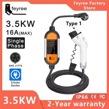 Портативное зарядное устройство для электромобилей feyree Type2 16A 3,5 кВт, зарядный кабель EVSE Type1 SAE J1772, контроллер с вилкой европейского стандарта, настенный ящик для электромобиля