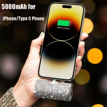 Портативное зарядное устройство для iPhone Тип C 5000 мАч, мини-Пауэр банк с алмазными элементами, аварийный внешний аккумулятор для iPhone15