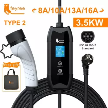 Портативное зарядное устройство Feyree EV Type2/GB/T, разъем 16A, 1 фаза, 3,5 кВт, тип 1, 3,5 м, зарядная станция Wallbox для электромобиля
