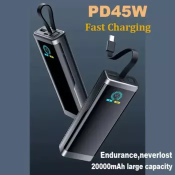 Портативное зарядное устройство PD45W, 20000 мАч, ЖК-дисплей, цветной экран, встроенная линия, маленький и портативный, для ноутбука, телефона, 2 type-c, 1usb, быстрая двухсторонняя зарядка